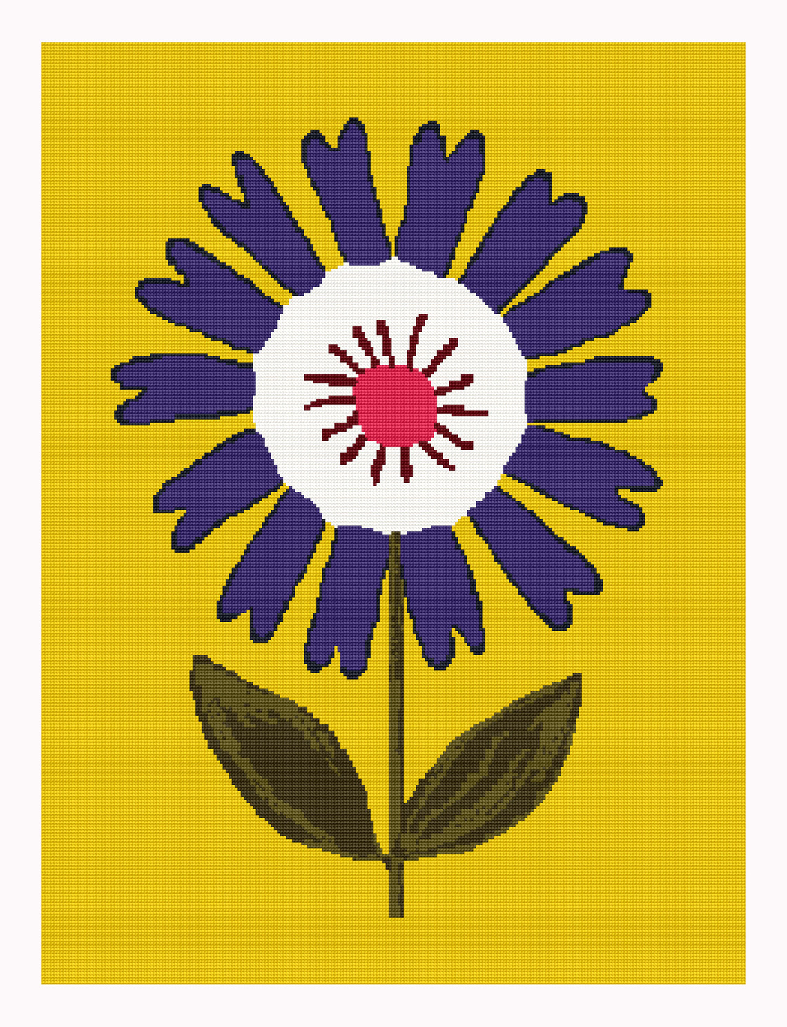 a poster of one cornflower in cross stitch representation