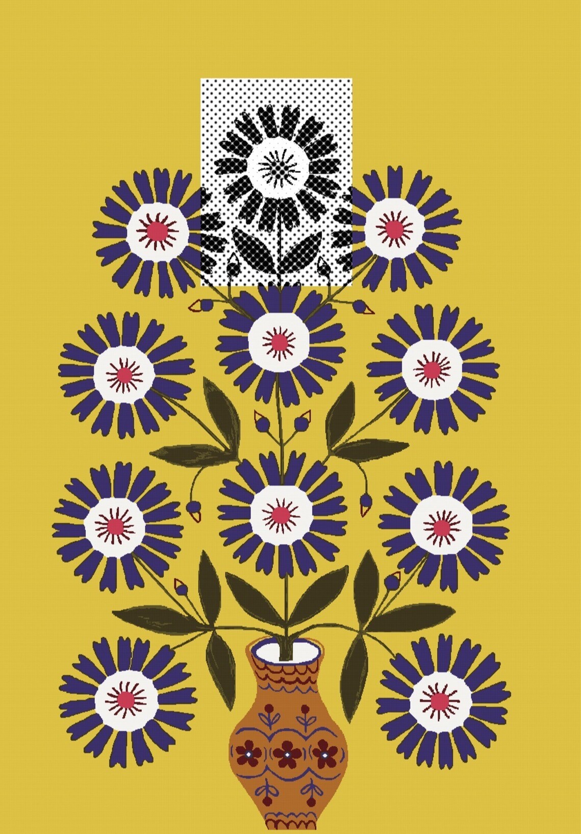 An image of one section of a painting extracted in black and white