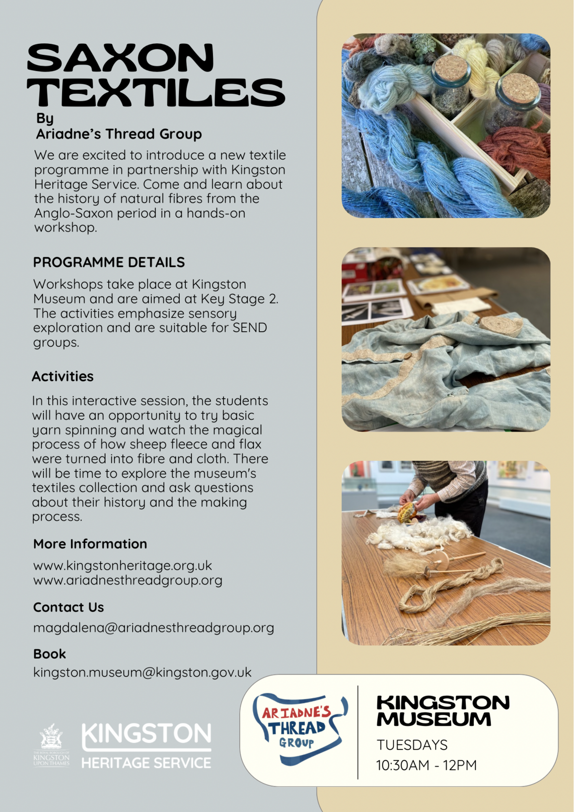 A flyer describing workshops at Kingston Museum