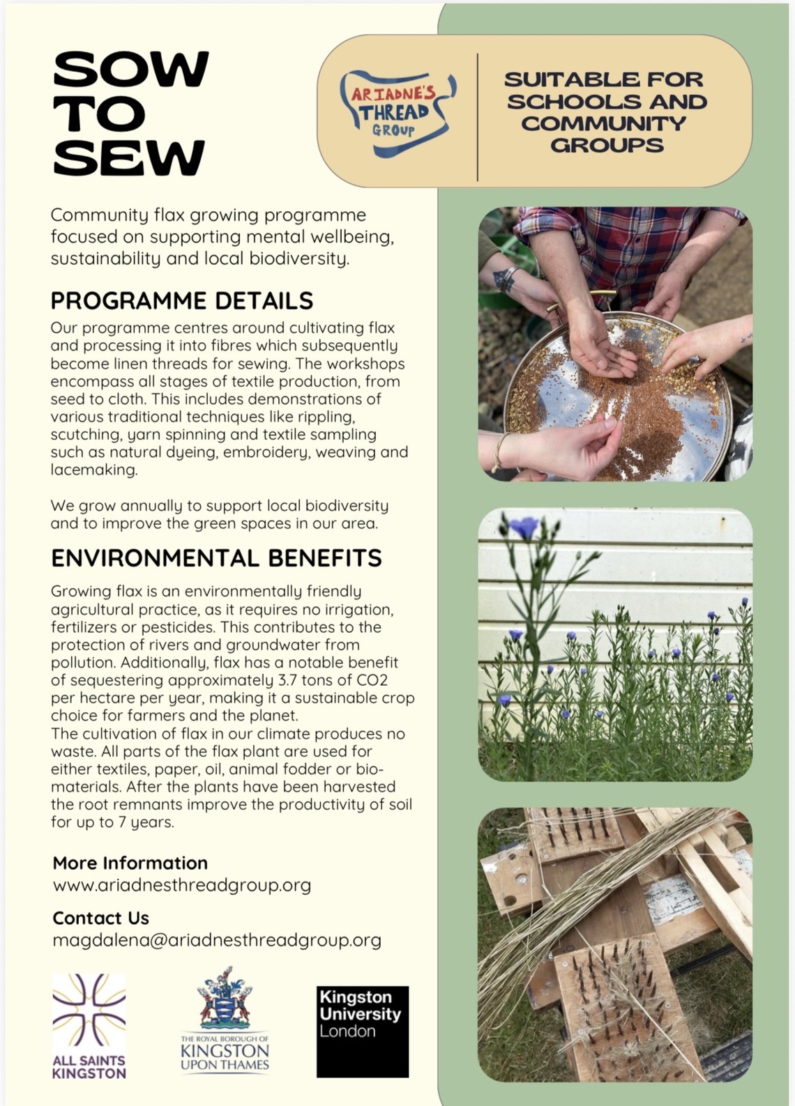 A flyer about the Eco benefits of the flax growing programme