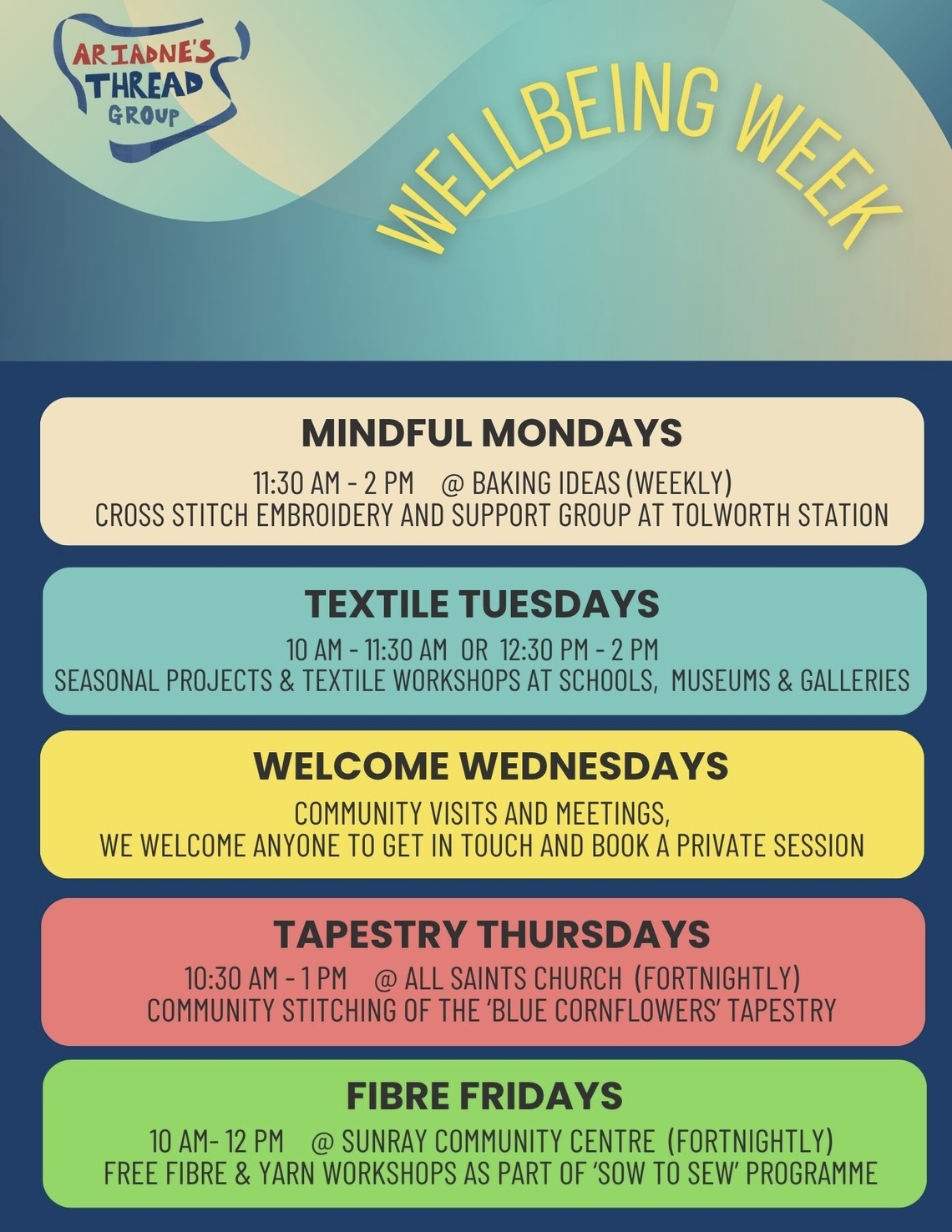 Timetable of weekly activities 
